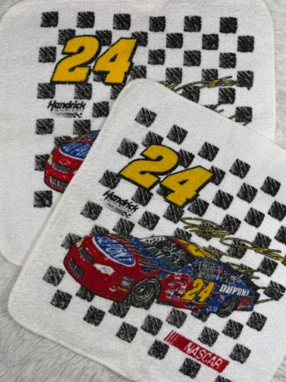 Vintage 2pc NASCAR Jeff Gordon Signature 24 Checkered Flag Cotton Wash Cloths